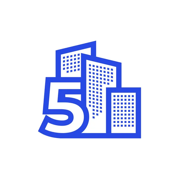 Nombre Cinq Avec Immeuble Appartement Logo Conception Vectoriel Symbole Graphique — Image vectorielle