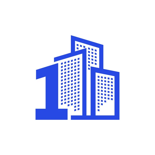 Numéro Avec Immeuble Immobilier Logo Conception Vectoriel Symbole Graphique Icône — Image vectorielle