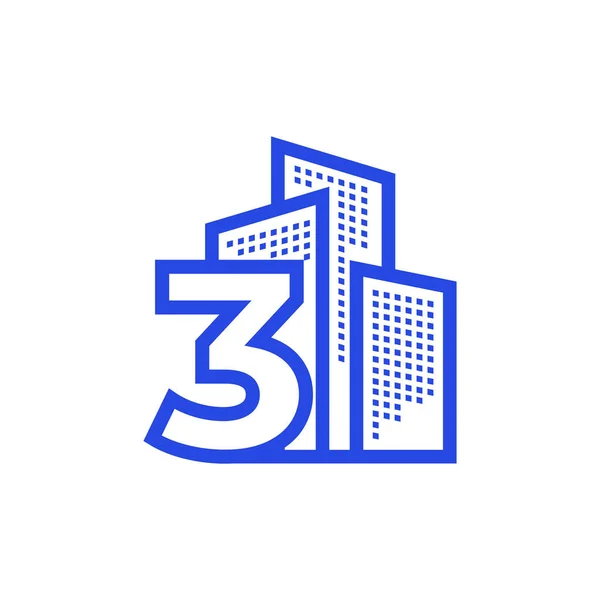 Numéro Trois Avec Immeuble Immobilier Logo Conception Vectoriel Symbole Graphique — Image vectorielle
