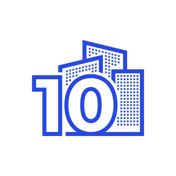 Numéro Dix Avec Immeuble Appartement Logo Conception Vectoriel Symbole Graphique — Image vectorielle