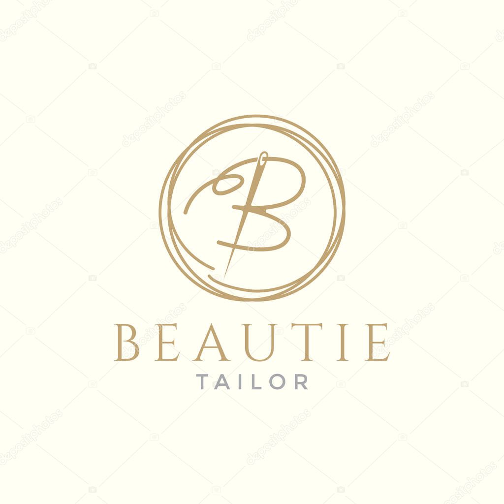 Letter B with yarn needle tailor logo design vector graphic symbol icon illustration creative idea