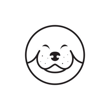 şirin yüz köpek logosu tasarımı ile daire şekli, vektör grafik simgesi çizimi yaratıcı fikir