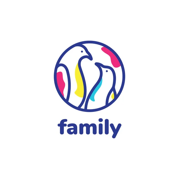 Linie Kunst Bunt Abstrakt Pinguin Familie Logo Design Vektor Grafik — Stockvektor