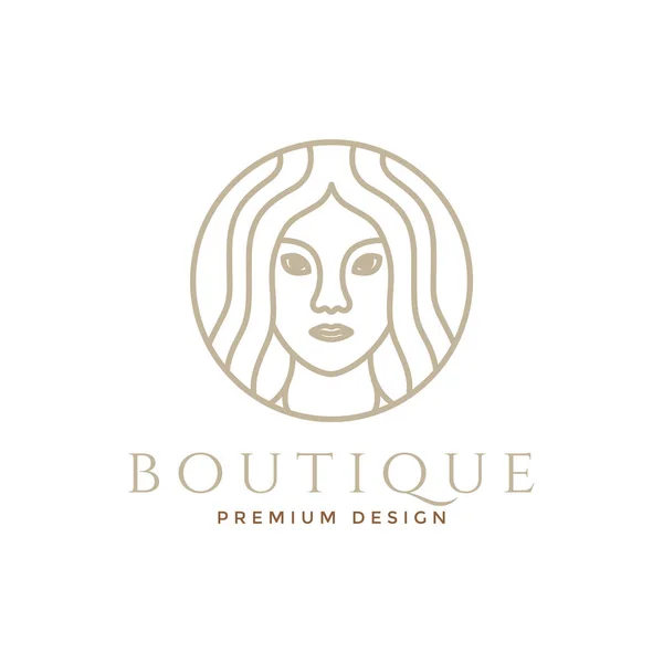 Belle Femme Visage Avec Ligne Cheveux Longs Logo Design Vectoriel — Image vectorielle