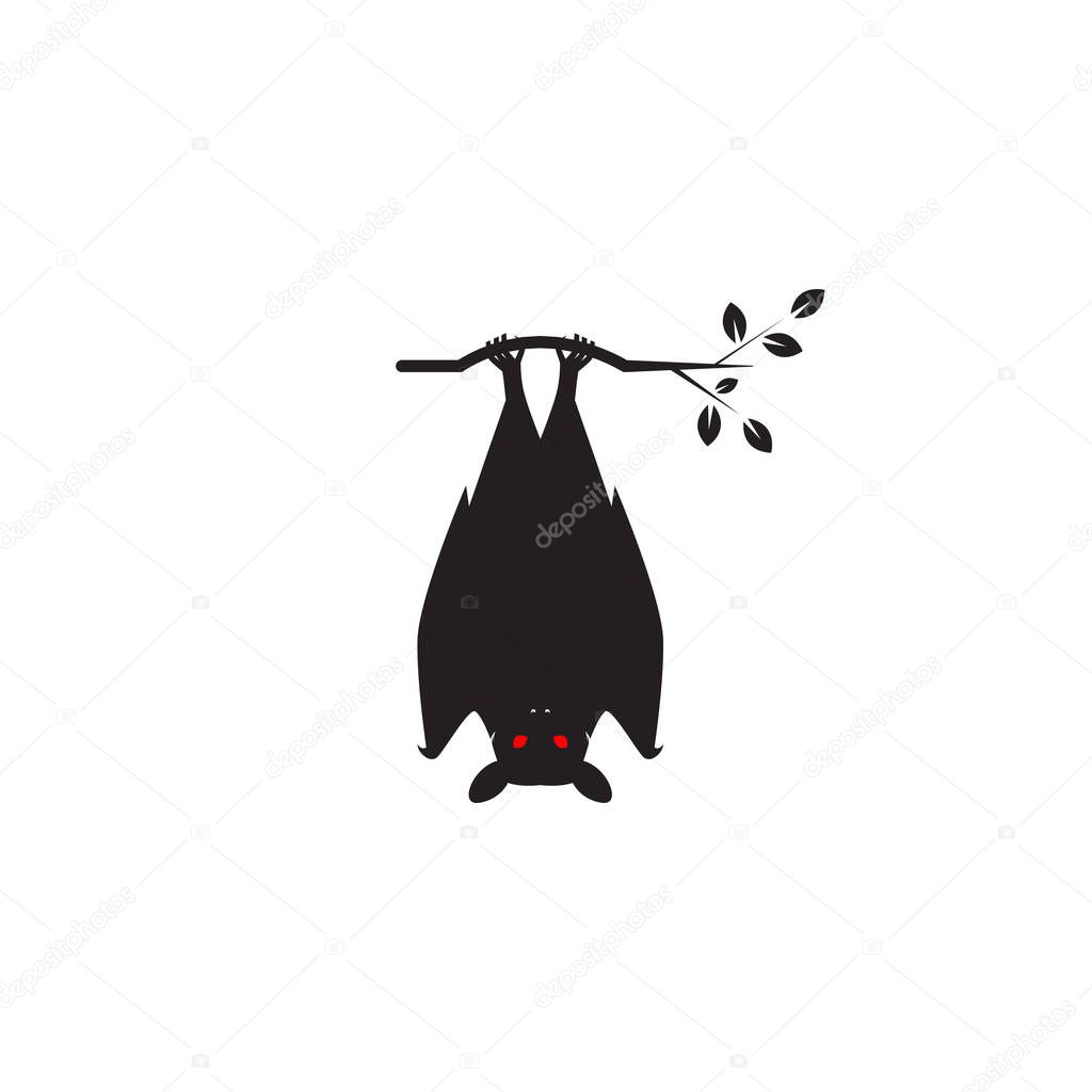 black bat hanging on a branch logo design, vector graphic symbol icon illustration creative idea