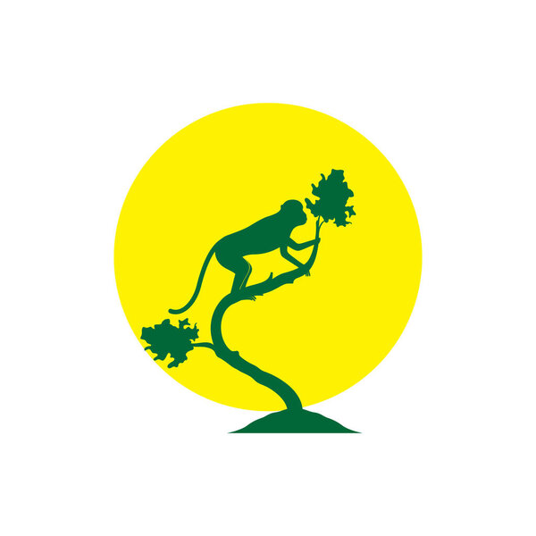 силуэт обезьяна на дереве с логотипом заката дизайн, векторная графическая иконка символ иллюстрация творческая идея
