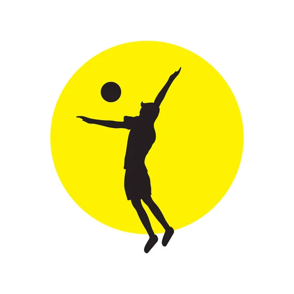 Silhouette Junger Mann Ausbildung Volleyball Logo Design Vektor Grafik Symbol — Stockvektor