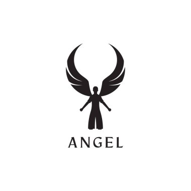 Kanatlı siluet genç adam melek logo tasarımı, vektör grafik simge çizim yaratıcı fikir