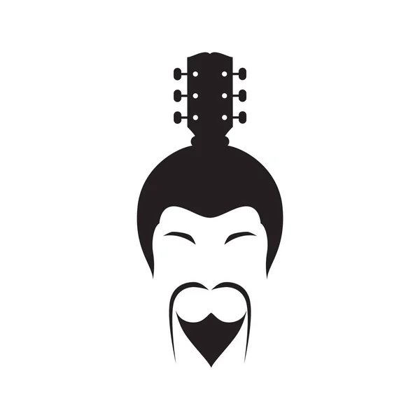 Visage Homme Culture Japonaise Avec Design Logo Guitare Vectoriel Graphique — Image vectorielle