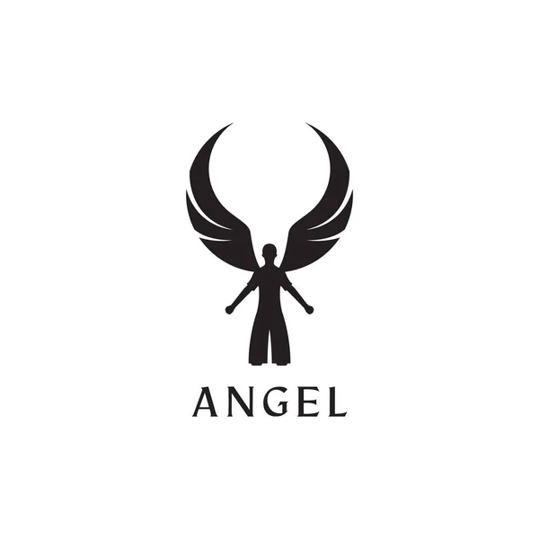 翼の天使のロゴデザインとシルエットの若い男 ベクトルグラフィックシンボルアイコンイラスト創造的なアイデア — ストックベクタ
