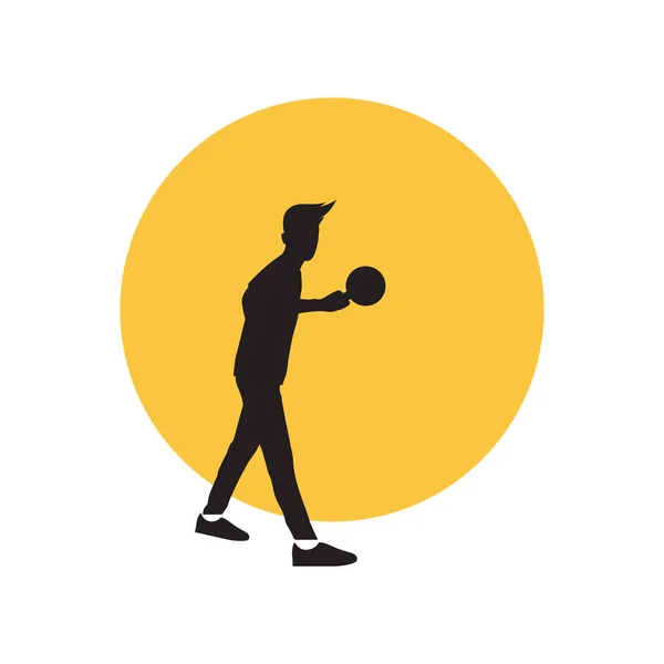 Silhouette Junger Mann Ausbildung Basketball Mit Sonnenuntergang Logo Design Vektor — Stockvektor