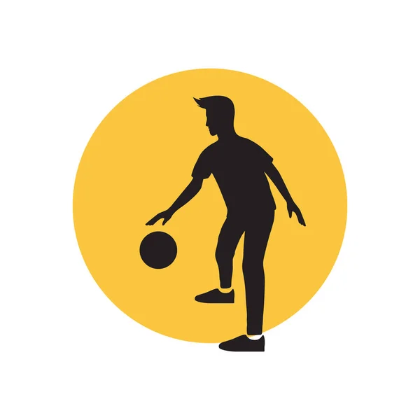 Силуэт Молодой Человек Тренировки Дриблинг Баскетбол Дизайном Логотипа Заката Векторные — стоковый вектор