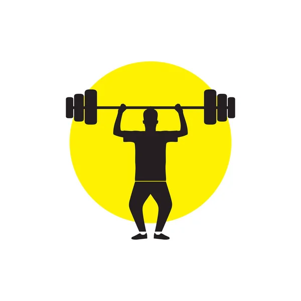 Silhouette Young Man Training Gym Weightlifting Logo Design Vector Graphic — Stock Vector