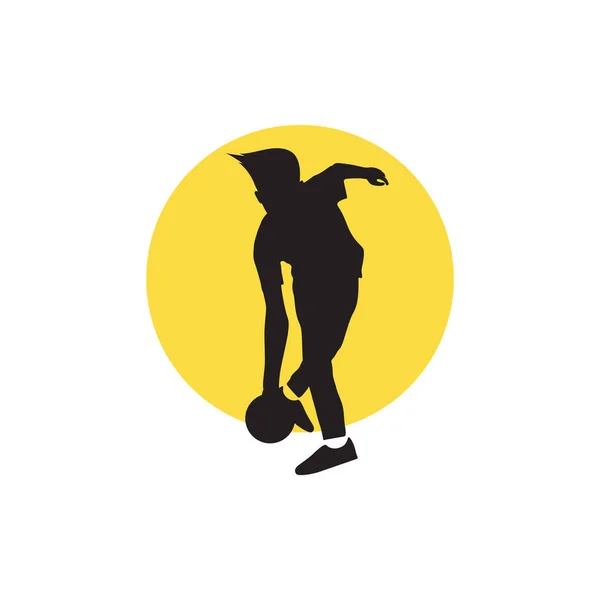 Silhouette Jeune Homme Entraînement Lancer Boule Bowling Logo Design Vecteur — Image vectorielle