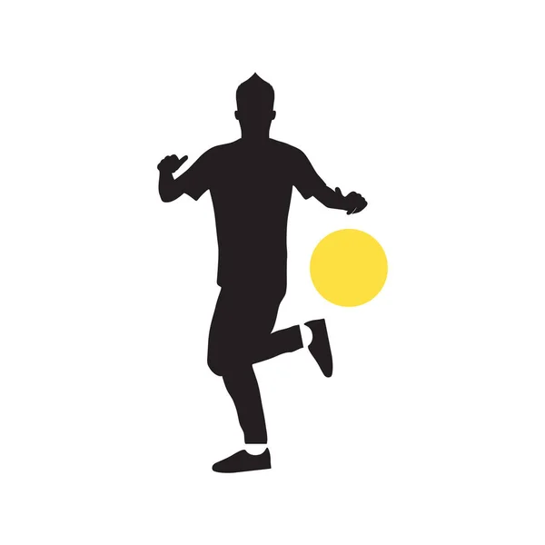 Silhouette Jeune Homme Entraînement Football Avec Coucher Soleil Logo Design — Image vectorielle