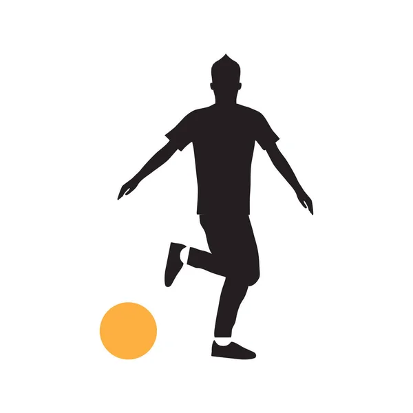 Silhueta Jovem Treinamento Futebol Com Sunset Logo Design Vetor Gráfico — Vetor de Stock