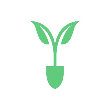 Yeşil yapraklı kürek büyüme logosu tasarımı, vektör grafik simgesi çizimi yaratıcı fikir