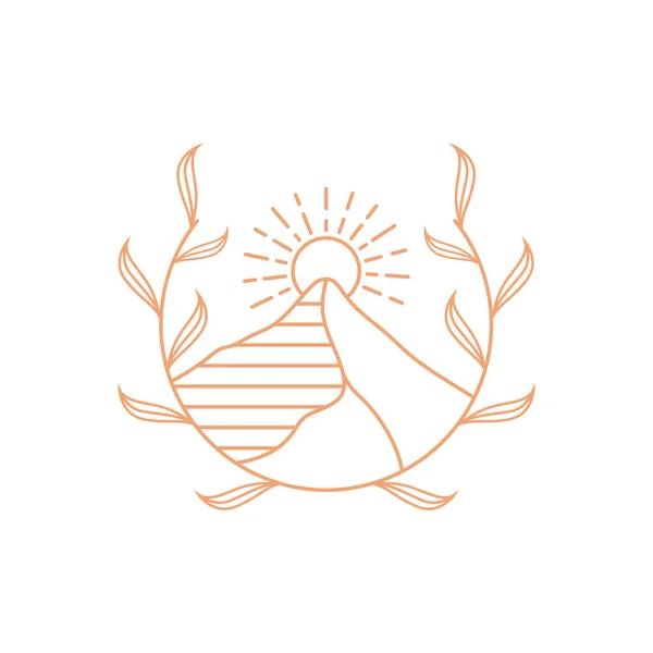 Hipster Berg Wüste Mit Sonne Und Blatt Logo Design Vektor — Stockvektor