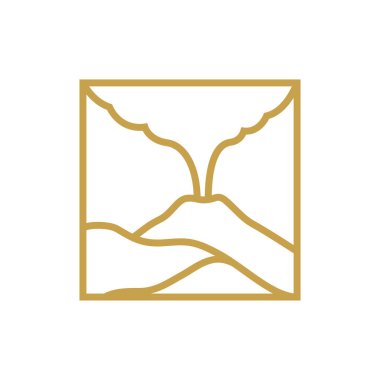 Dağ volkanı hippi logosu tasarımı, vektör grafik simgesi çizimi yaratıcı fikir