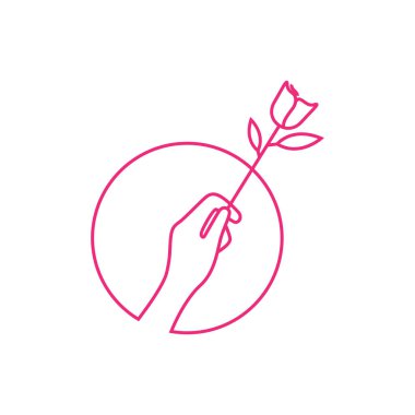 çizgi el hediyesi gül çiçeği logosu tasarımı, vektör grafik simgesi çizimi yaratıcı fikir