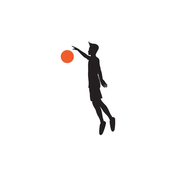 Silhouette Young Man Training Jump Basketball Logo Design Vector Graphic — Stock Vector