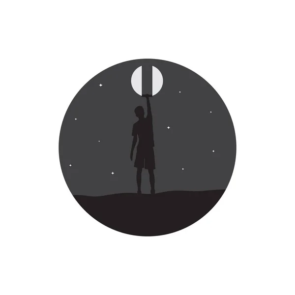 Silhouette Junger Mann Malerei Mond Logo Design Vektor Grafik Symbol — Stockvektor