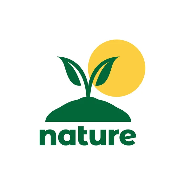 Terra Com Crescimento Folha Planta Projeto Logotipo Sol Vetor Imagem — Vetor de Stock