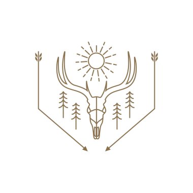 ok logosu tasarımı vektör grafik simgesi çizimi yaratıcı fikri olan hippi sanat geyiği kafatası