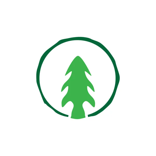 緑の木は サークルアートのロゴデザイン ベクトルグラフィックシンボルのアイコンのイラストの創造的なアイデアで松 — ストックベクタ