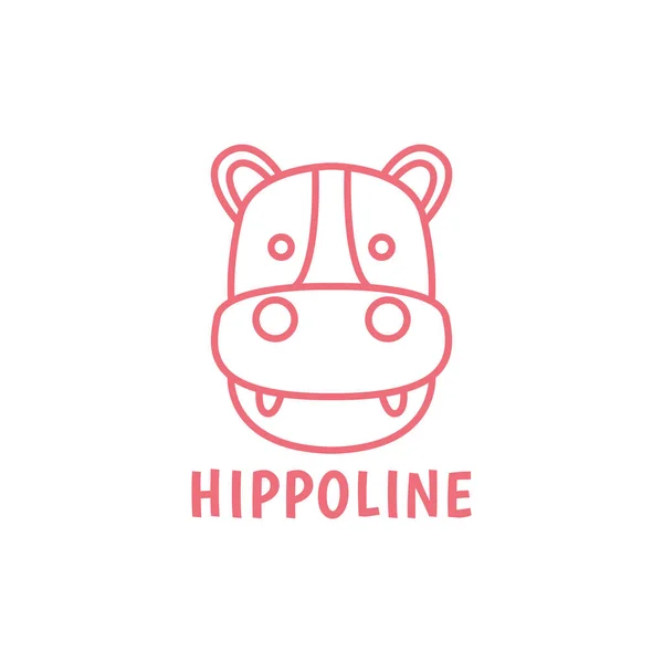 Visage Dessin Animé Ligne Mignonne Hippopotame Logo Conception Vectoriel Symbole — Image vectorielle