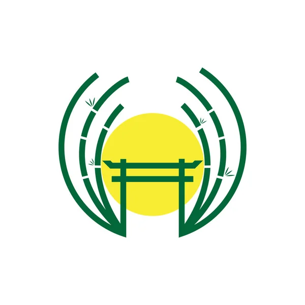 Jepang Torii Gate Logo Desain Bambu Vektor Simbol Ikon Gambar - Stok Vektor