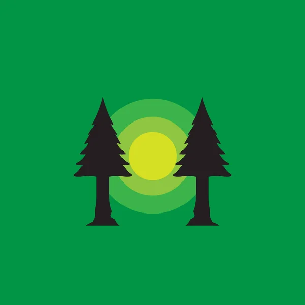 緑の背景のロゴデザインのシルエット松 ベクトルグラフィックシンボルアイコンイラスト創造的なアイデア — ストックベクタ