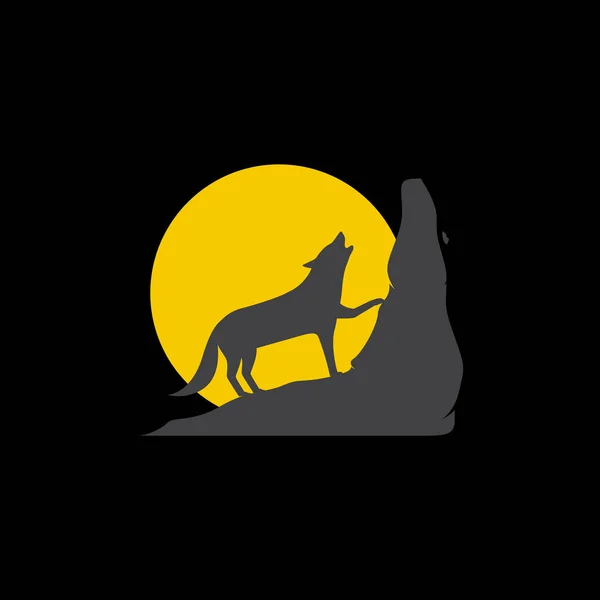 狼と丘の夜のロゴデザインベクトルグラフィックシンボルアイコンイラストクリエイティブアイデア — ストックベクタ