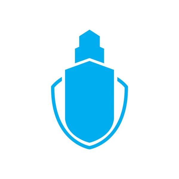 Rascacielos Azul Con Escudo Logotipo Diseño Vector Símbolo Gráfico Icono — Archivo Imágenes Vectoriales
