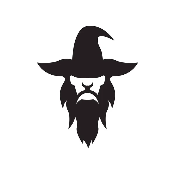 Старик Ведьма Длинная Борода Дизайн Логотипа Векторный Графический Символ Иконка — стоковый вектор