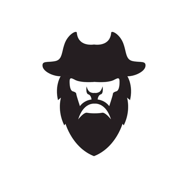 Silhouette Isolée Visage Barbe Noire Pirates Logo Design Vecteur Graphique — Image vectorielle