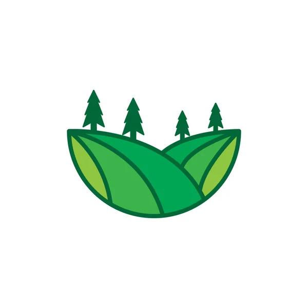 松の木のロゴデザインとサークルカラフルな緑のフィールド ベクトルグラフィックシンボルアイコンイラスト創造的なアイデア — ストックベクタ