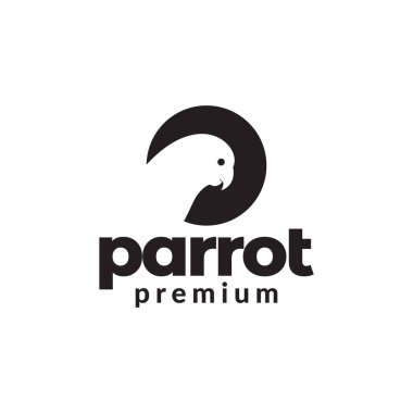 Papağan logosu tasarımı ile negatif uzay dairesi, vektör grafik simgesi çizimi yaratıcı fikir