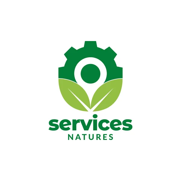 Folha Verde Com Design Logotipo Ponto Engrenagem Vetor Gráfico Símbolo — Vetor de Stock