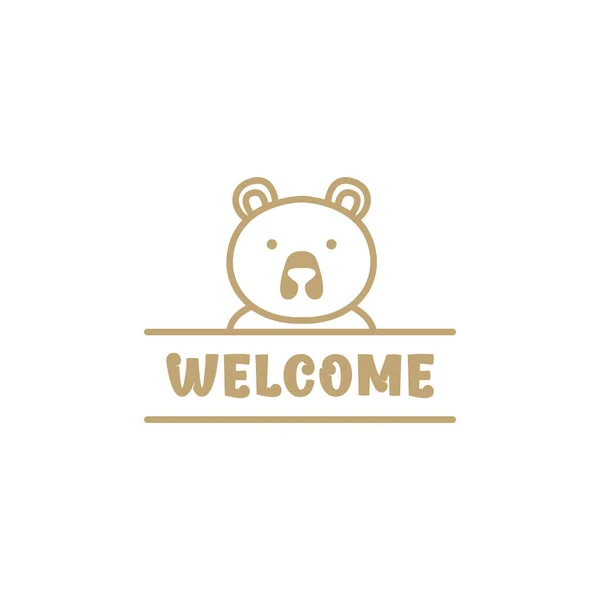 Line Face Cute Bear Banner Logo Design Vector Graphic Symbol —  Vetores de Stock