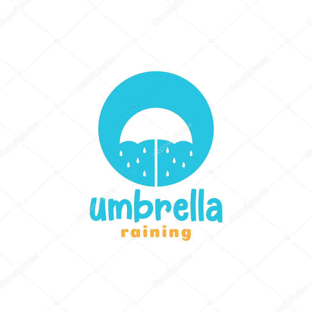 negative space circle with umbrella rain logo design, vector graphic symbol icon illustration creative idea