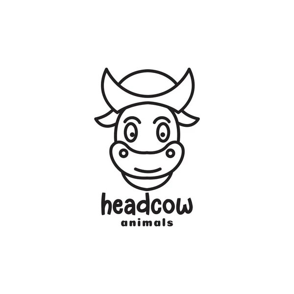 Linea Cute Viso Mucca Con Cappello Logo Design Vettoriale Simbolo — Vettoriale Stock