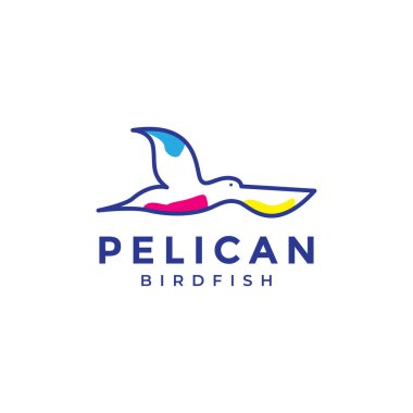 çizgi soyut renkli uçan pelikan logo tasarımı vektör grafik simgesi çizimi yaratıcı fikir