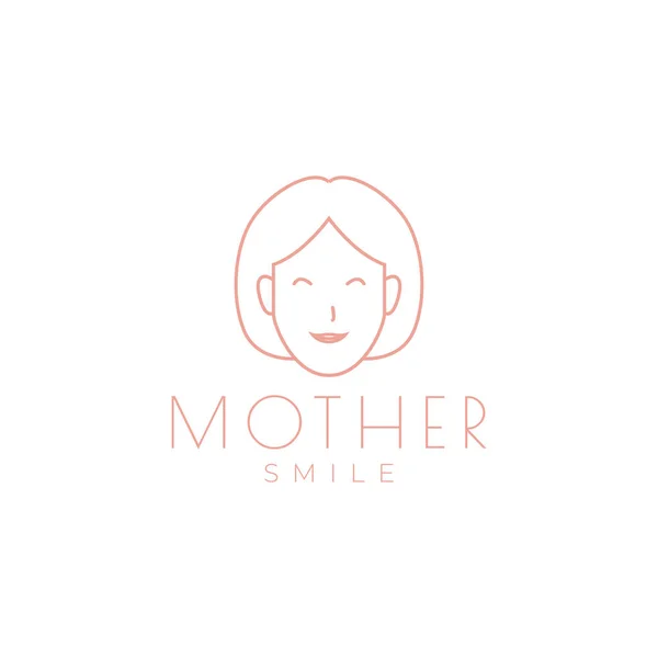 Line Simple Face Women Mother Smile Logo Design Vector Graphic — Stock Vector