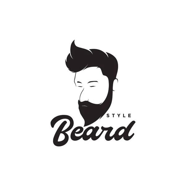 Cara Legal Homem Com Barba Penteado Logotipo Design Vetor Símbolo — Vetor de Stock