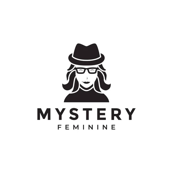 Mysterium Kvinnor Smart Med Hatt Logotyp Design Vektor Grafisk Symbol — Stock vektor