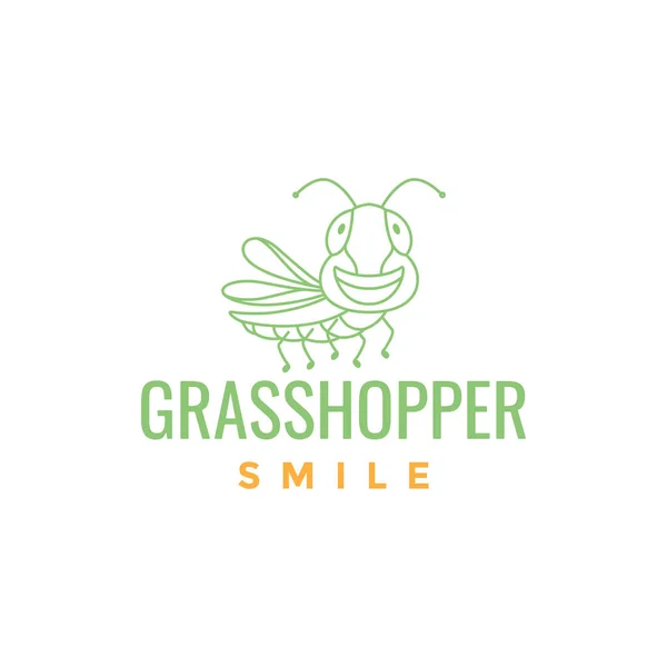 Linha Gafanhoto Verde Sorriso Desenho Animado Bonito Logotipo Design Vetor —  Vetores de Stock