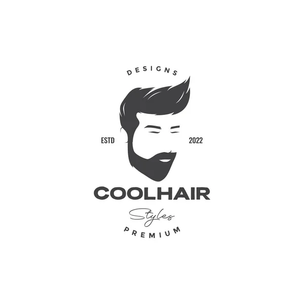 Cool Man Hoofd Met Goede Kapsel Vintage Logo Ontwerp Vector — Stockvector