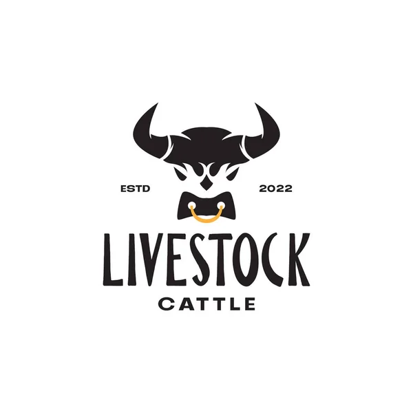 Kopf Kuh Vieh Rinder Retro Farbig Logo Design Vektor Grafik — Stockvektor