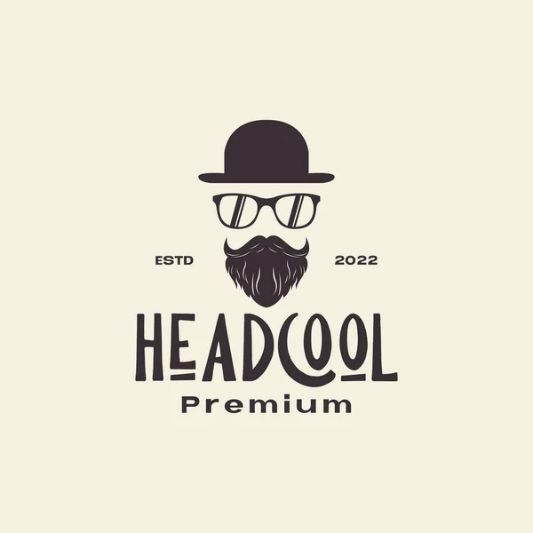 髭の帽子とサングラスのロゴデザインベクトルグラフィックシンボルアイコンイラスト創造的なアイデアを持つヒップスターヴィンテージクールな男 — ストックベクタ
